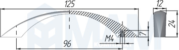 Размеры ручки-скобы с межцентровым расстоянием 96 мм (артикул U-001-96)