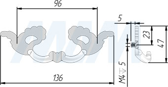 Размеры ручки-скобы с межцентровым расстоянием 96 мм (артикул WMN.5029.096)
