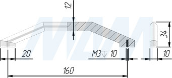 Размеры ручки-скобы с межцентровым расстоянием 160 мм (артикул WMN.844.160)