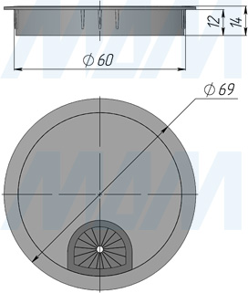 Размеры круглой металлической заглушки кабель-канала диаметром 60 мм (артикул 361-60)