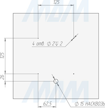 Наметочные отверстия для поворотного механизма на нижней панели (артикул SM150)