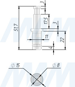 Размеры штифта без резьбы для колесных опор RINO, JACKSON, TUSON (артикул FIX10 PIN)