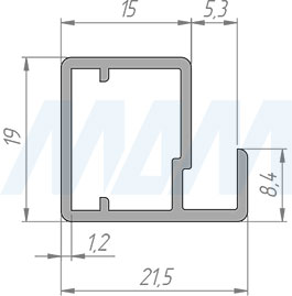 Размеры узкого рамочного профиля INTEGRO, 19х20х8 мм (артикул IN...131)