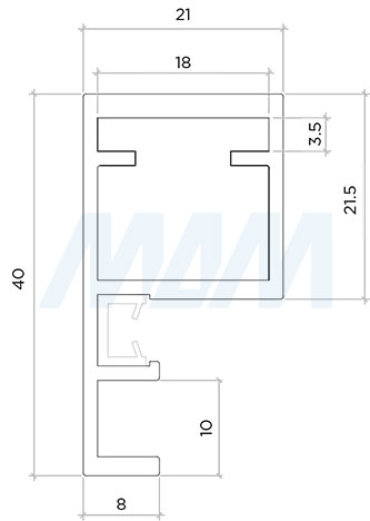 Размеры рамочного профиля SECRET MAXI с интегрированной ручкой (артикул PR16500...H)