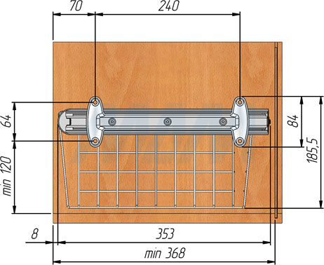 Установка корзины BELLE с полным выдвижением для хранения белья для шкафа глубиной 350 мм (артикул BE60BA35, BE70BA35, BE80BA35, BE90BA35), схема 2