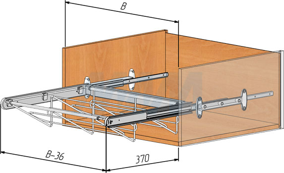 Установка корзины BELLE с полным выдвижением для хранения обуви (артикул BE60SH, BE70SH, BE80SH, BE90SH), схема 1