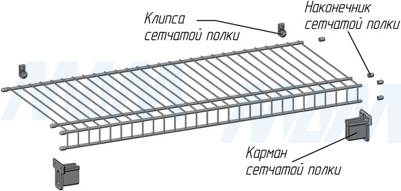 Монтаж сетчатой полки с креплением к боковине и задней стенке (артикул ФПС 086-23), чертеж 2