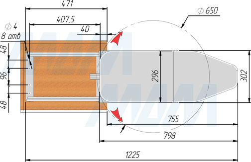 Установка поворотно-выдвижной складной гладильной доски (артикул IB1135Y5), чертеж 2