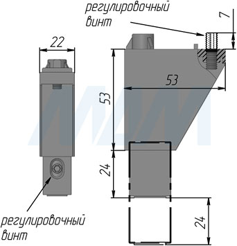 Размеры декоративной регулируемой опоры KALI для профиля В (артикул KL2310)