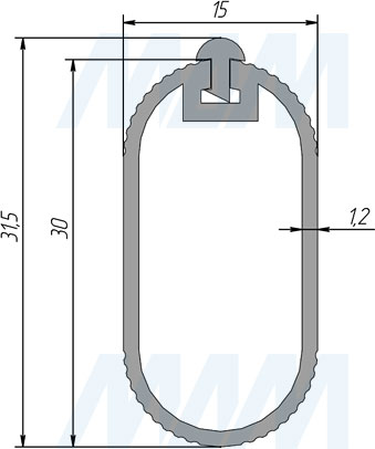 Размеры овальной штанги 15х30 мм с пазом под демпфер (артикул TA02AL)