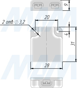 Размеры разветвителя CLICK на 2 порта (артикул CL-DIS-2)