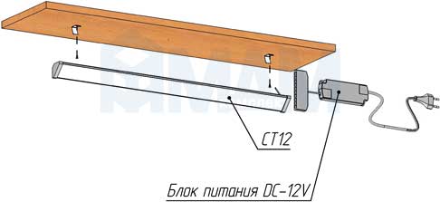 Установка Размеры cветодиодного светильника COTRAN с сенсорным выключателем (артикул CT12-600TS и CT12-900TS)