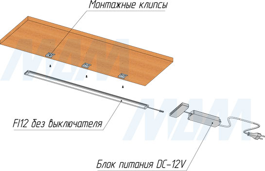 Установка светодиодного светильника FINO без выключателя для подсветки под корпусом (артикул FI12-NO)
