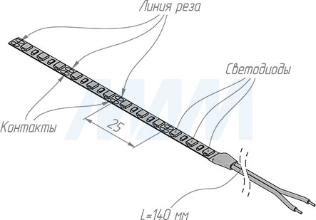 Монтаж и резка светодиодной ленты LUX SLIM 2835/120, 12V, основание 5 мм, CRI 90, IP20, 7W/1м (артикул LS12-2835WW20-7-SL, LS12-2835NW20-7-SL, LS12-2835CW20-7-SL)