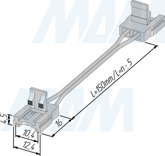 Размеры коннектора SLIM для ленты 10 мм, провод 150 мм (артикул LSA-10-SL-SS-15-20)