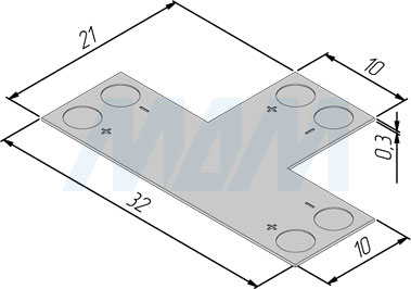 Размеры T-образного коннектора STRIP для светодиодной ленты 10 мм (артикул LSA-10-SP-T-U)