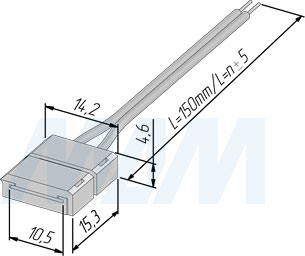 Размеры коннектора STANDART для ленты 10 мм, к блоку питания, провод 150 мм (артикул LSA-10-ST-SP-15-20)