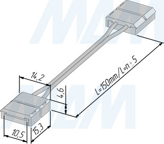 Размеры коннектора STANDART для ленты 10 мм, провод 150 мм (артикул LSA-10-ST-SS-15-20)
