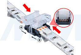 Установка коннектора HIPPO для соединения двух отрезков ленты RGB стык в стык (артикул LSA-10R4-HP-SS), фото 2