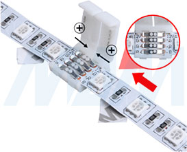 Установка коннектора STANDART для соединения двух отрезков ленты RGB стык в стык (артикул LSA-10R4-ST-SS), фото 2