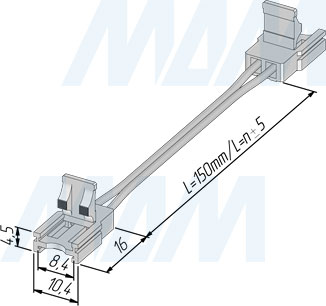 Размеры коннектора SLIM для ленты 8 мм, провод 150 мм (артикул LSA-8-SL-SS-15-20)