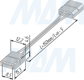 Размеры коннектора STANDART для ленты 8 мм, провод 150 мм (артикул LSA-8-ST-SS-15-20)