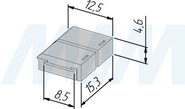 Размеры коннектора STANDART для ленты 8 мм, стык в стык (артикул LSA-8-ST-SS-NO-20)