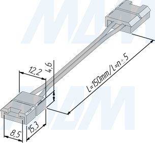 Размеры коннектора STANDART для ленты 8 мм, 120 диодов, провод 150 мм (артикул LSA-8M-ST-SS-15-20)