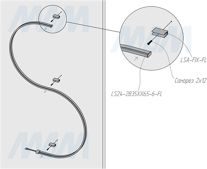 Установка крепления для накладного монтажа светодиодной ленты FLEX (артикул LSA-FIX-FL)