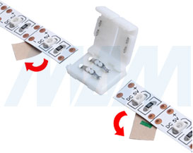 Установка коннектора STANDART для соединения двух отрезков одноцветной ленты стык в стык (артикул LSA-8-ST-SS и LSA-10-ST-SS), фото 1
