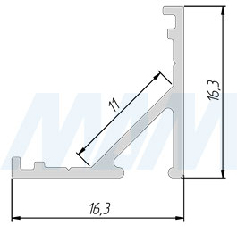 Размеры углового профиля СМ2 16X16 мм для светодиодной ленты для овального рассеивателя (артикул LSP-CM2-ALU)