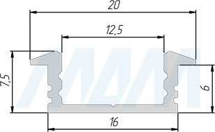 Размеры врезного профиля FM1 22X7 мм для светодиодной ленты (артикул LSP-FM1-ALU)