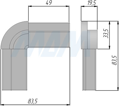 Размеры уголка для сборки рамочного профиля LUMINOR В459, 33х19 мм (артикул LSP-B459)