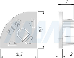 Размеры торцевой заглушки для углового профиля СМ1 и CM2 (артикул LSPA-CAP-CM1/2)