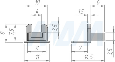 Размеры торцевой заглушки с выступом для врезного профиля FW4 для светодиодной ленты (артикул LSPA-CAP-FW4-2)