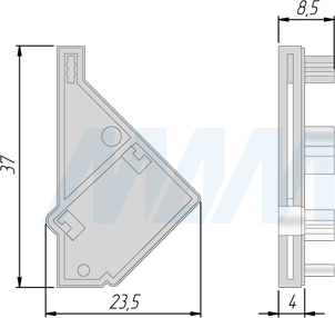 Размеры заглушки для профиля KOBI для подсветки зеркала (артикул LSPA-CAP-KB)