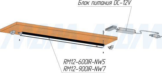 Установка светодиодного светильника RAM с ИК-выключателем (IR) (артикул RM12-600IR и RM12-900IR)