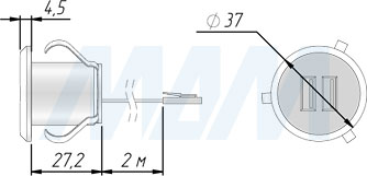 Размеры врезной USB-розетка с 2 USB (артикул USB-2S-MN)