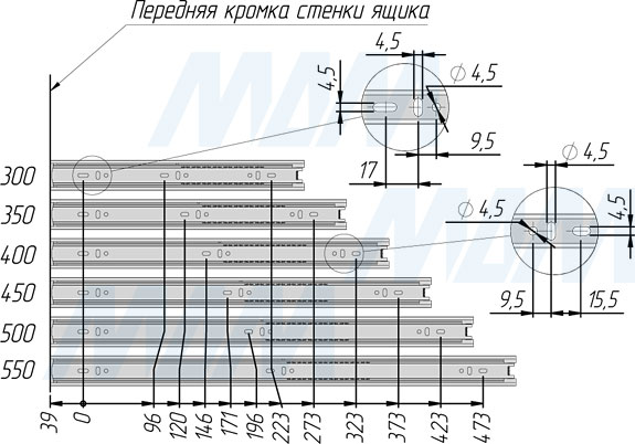 Установка шариковых направляющих VEKTOR BS35 полного выдвижения, высота 35 мм (артикул 1035 ZD), схема 3