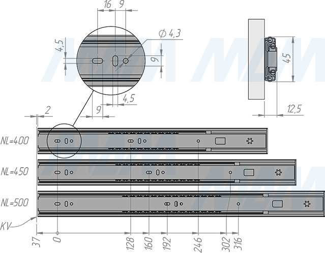 Установка шариковых направляющих VEKTOR BS45 STANDARD SOFT полного выдвижения с плавным закрыванием (артикул 1045-SC ST), схема 2