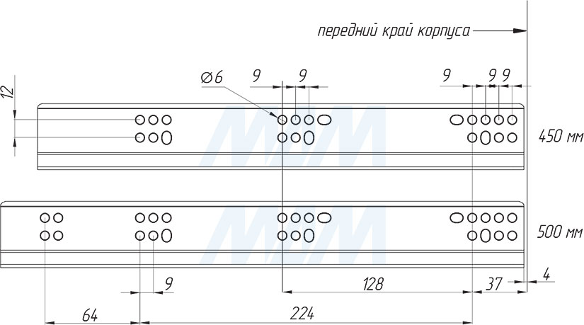 Присадочные размеры для направляющих при установке ящика LS BOX (артикул LS88 и LS173)