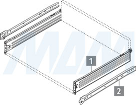 Схема комплекта ящика IMPAZ с боковинами высотой 86 мм и с роликовыми направляющими (артикул MB086)