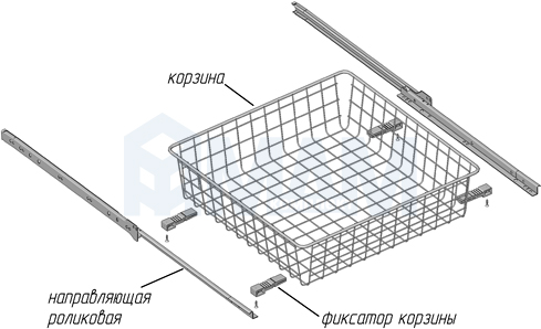 Установка сетчатой корзины BASE на роликовые направляющие (артикул KC)