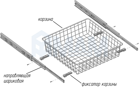 Установка сетчатой корзины BASE на шариковые направляющие (артикул KC)